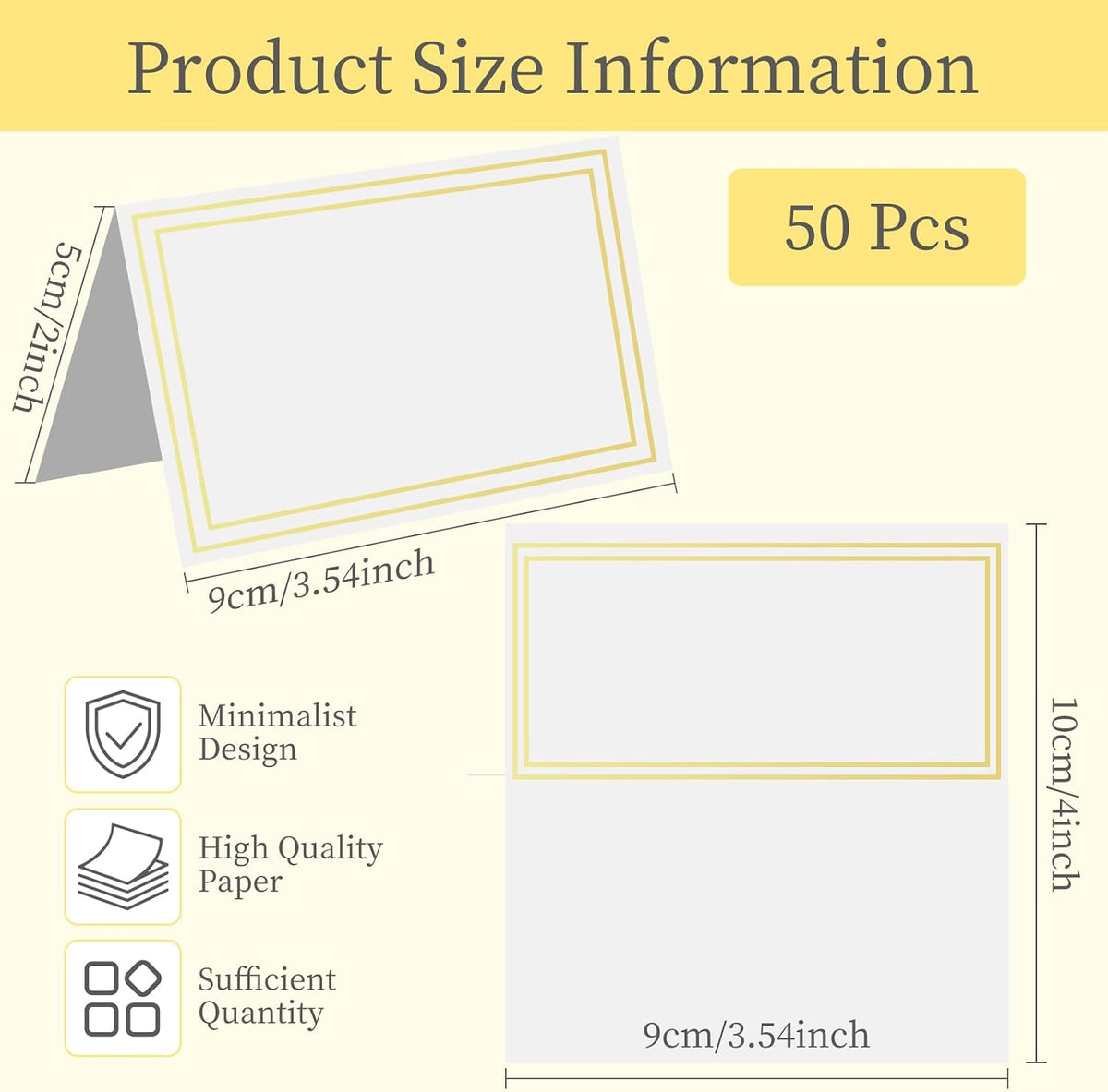 50 Pcs Premium Place Cards,2"×3.5"Table Place Cards with Gold Foil Border