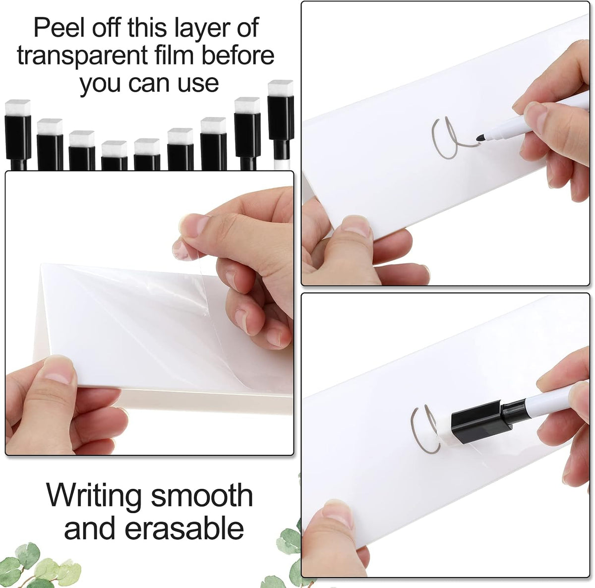 20 Sets Dry Erase Name Tent Cards 8.7 x 2.8 x 1.9 Inch Reusable Name Plate