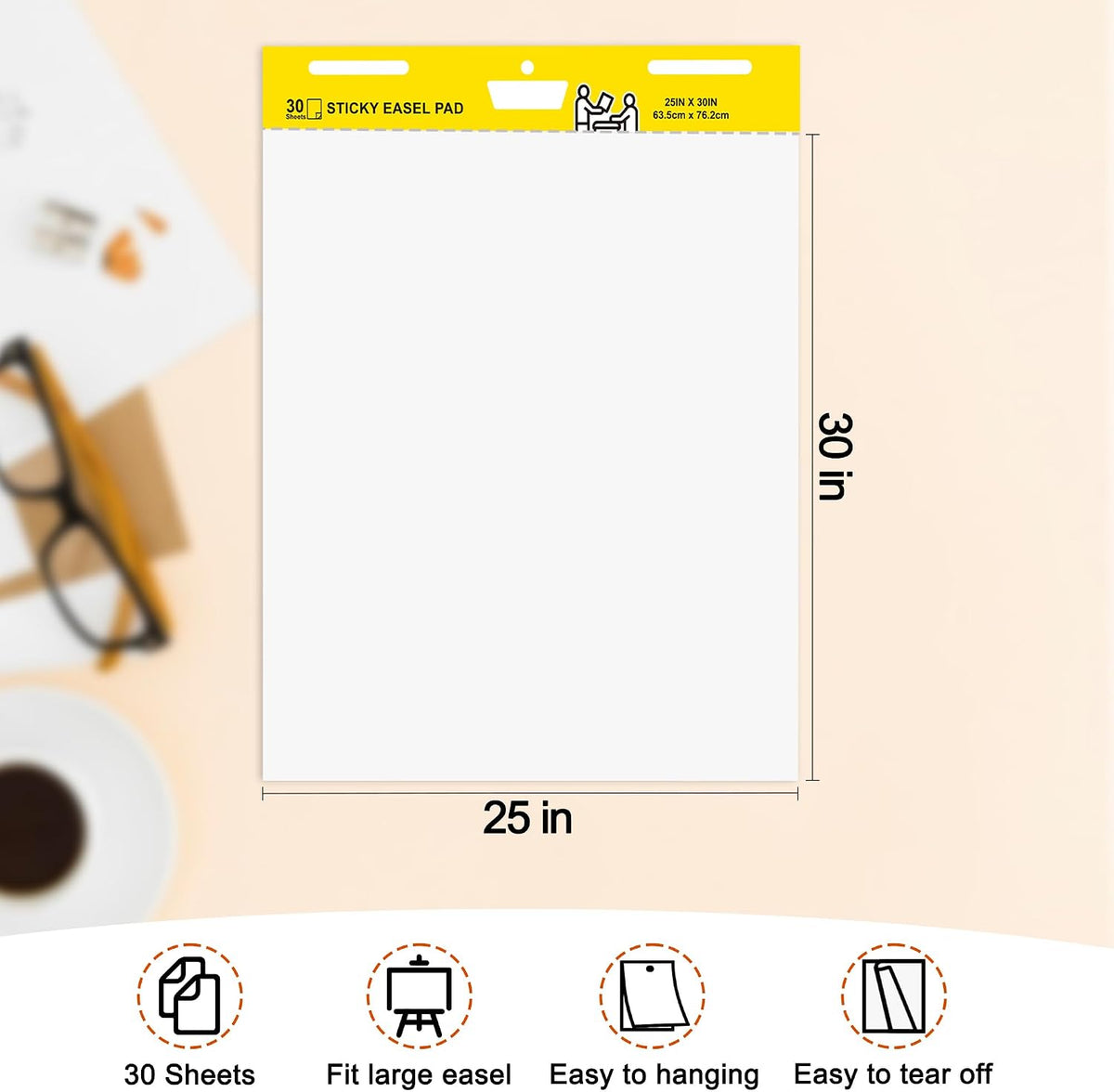 Super Sticky Easel Pad,25 in x 30 in Self Stick Flip Chart Paper,30 Sheets/Pad,2 Pad/Pack,Large White Premium Anchor Chart Paper,Easel Paper for Teachers,Businessmen,Office Workers