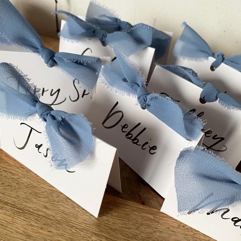 50Pcs Premium Place Cards, Small Table Cards with Green Ribbon, 2" x 3.5" Tent Card, Name Card, Wedding Place Cards for Wedding, Valentines Day, Table, Dinner Parties, Seating Card