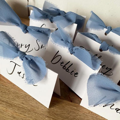 50Pcs Premium Place Cards, Small Table Cards with Green Ribbon, 2" x 3.5" Tent Card, Name Card, Wedding Place Cards for Wedding, Valentines Day, Table, Dinner Parties, Seating Card