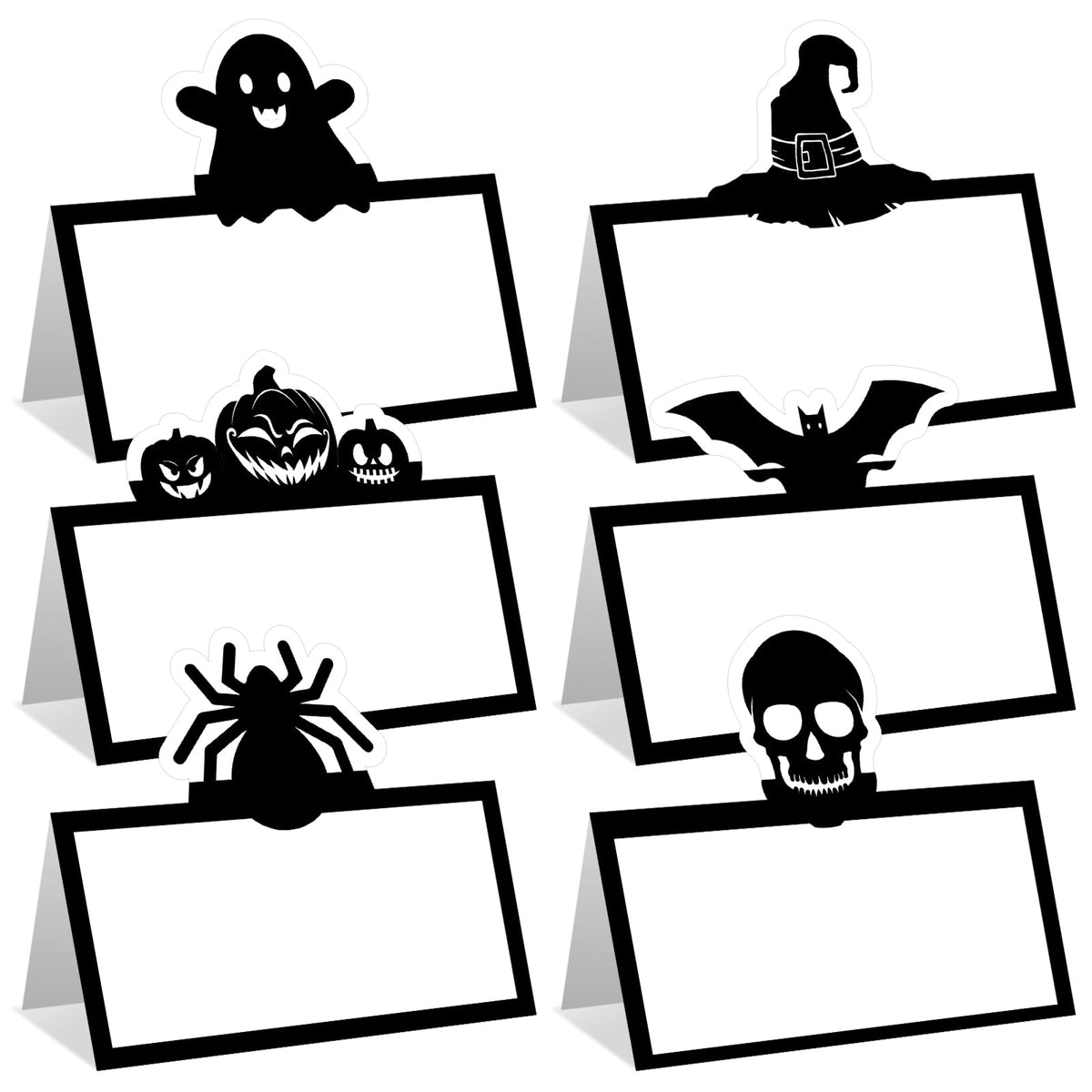 48 Pcs Halloween Place Cards Skeleton Gothic Spider Ghost Placecard Holders Greeting Cards Pumpkin Seating Name Tents for Wedding Dinner Halloween Party Table Birthday Supplies