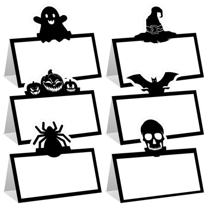 48 Pcs Halloween Place Cards Skeleton Gothic Spider Ghost Placecard Holders Greeting Cards Pumpkin Seating Name Tents for Wedding Dinner Halloween Party Table Birthday Supplies