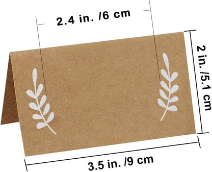 Supla 100 Pcs Place Cards with White Laurel Leaves Kraft Paper Cards Rustic Wedding Table Name Number Blank Table Tent Cards Table Name Tags Table Card Seating Cards Buffet Table Cards