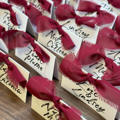 50Pcs Premium Place Cards, Small Table Cards with Green Ribbon, 2" x 3.5" Tent Card, Name Card, Wedding Place Cards for Wedding, Valentines Day, Table, Dinner Parties, Seating Card