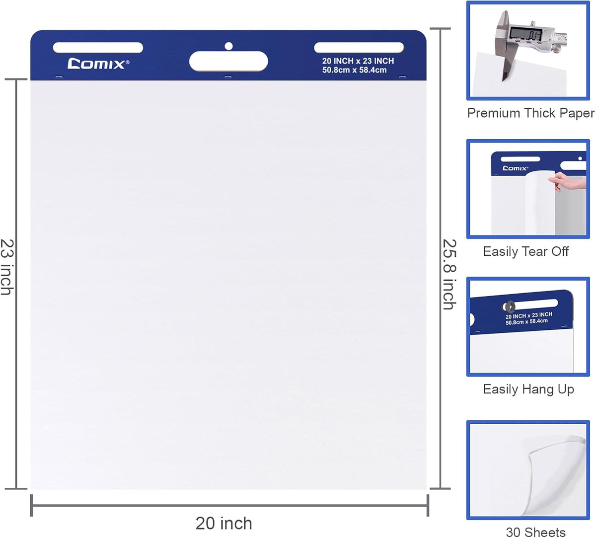 Comix Sticky Easel Pad, 20 x 23 Inches Flip Chart, 30 Sheets/Pad, 6 Pads