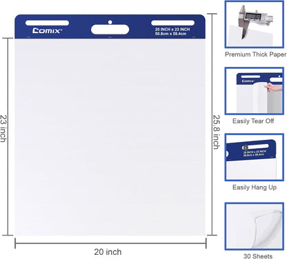 Comix Sticky Easel Pad, 20 x 23 Inches Flip Chart, 30 Sheets/Pad, 12 Pads