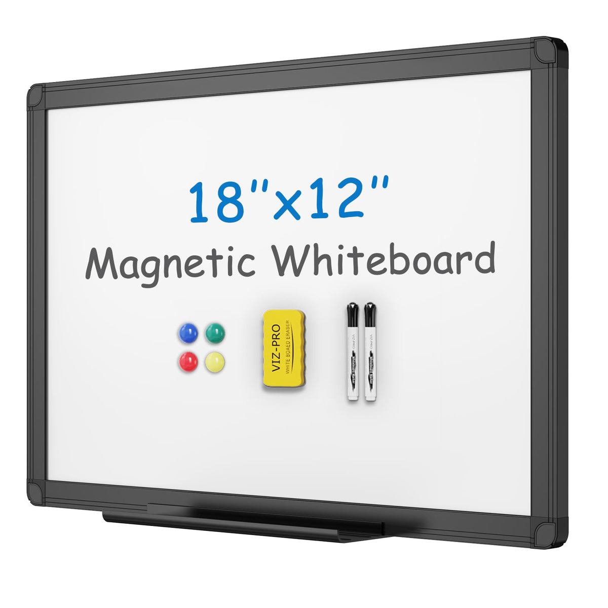 VIZ-PRO Magnetic Dry Erase White Board, 36 X 24 Inches, Black Aluminium Frame
