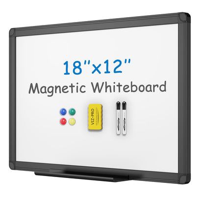 VIZ-PRO Magnetic Dry Erase White Board, 36 X 24 Inches, Black Aluminium Frame