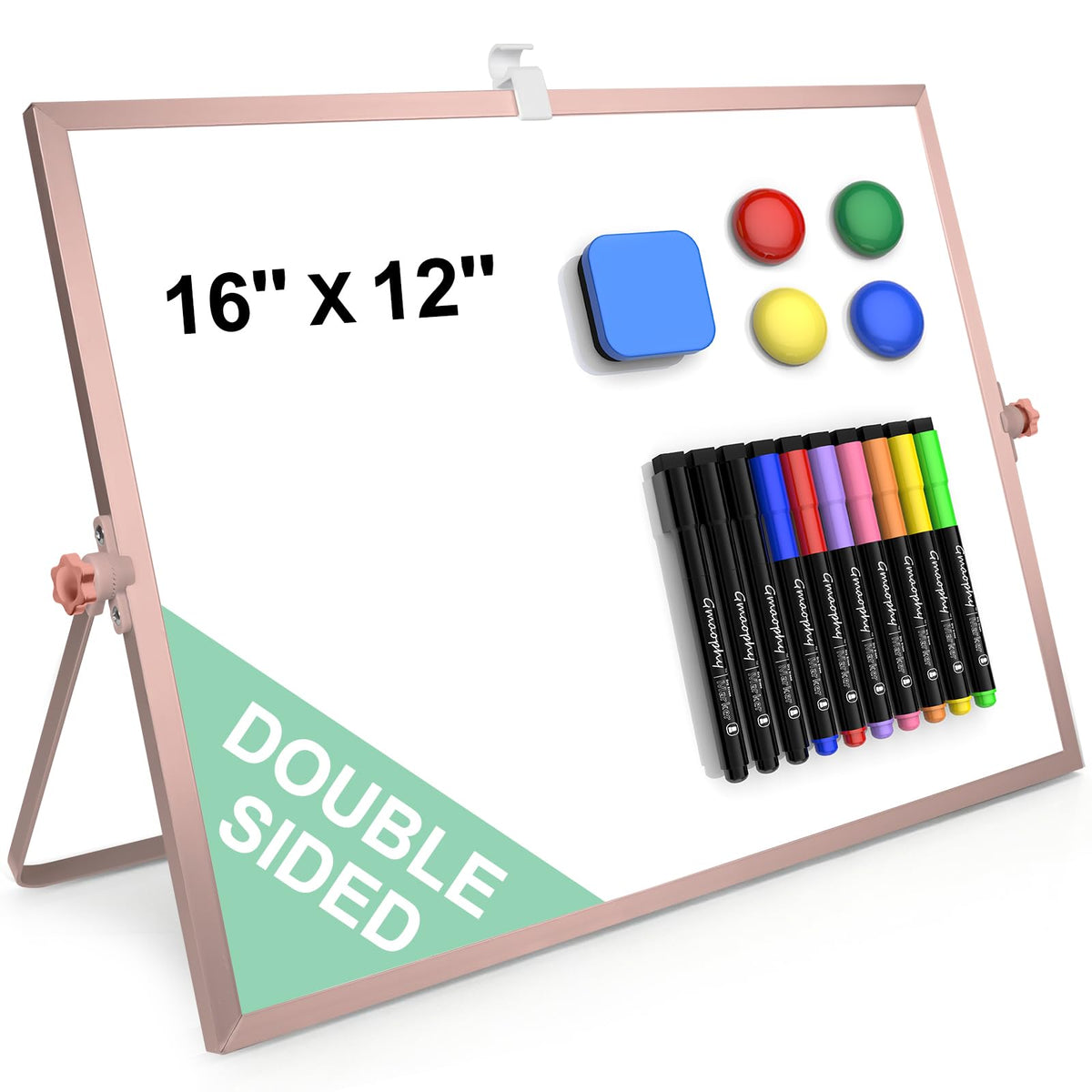 Dry Erase White Board with Stand, 16"x12" Double-Sided Magnetic Whiteboard