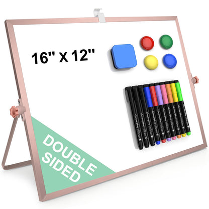 Dry Erase White Board with Stand, 16"x12" Double-Sided Magnetic Whiteboard