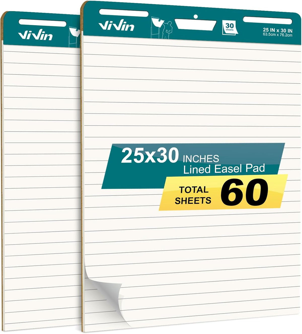 ViVin Lined Sticky Easel Pad, 30 Sheets, 2 Pads Flip Chart Paper