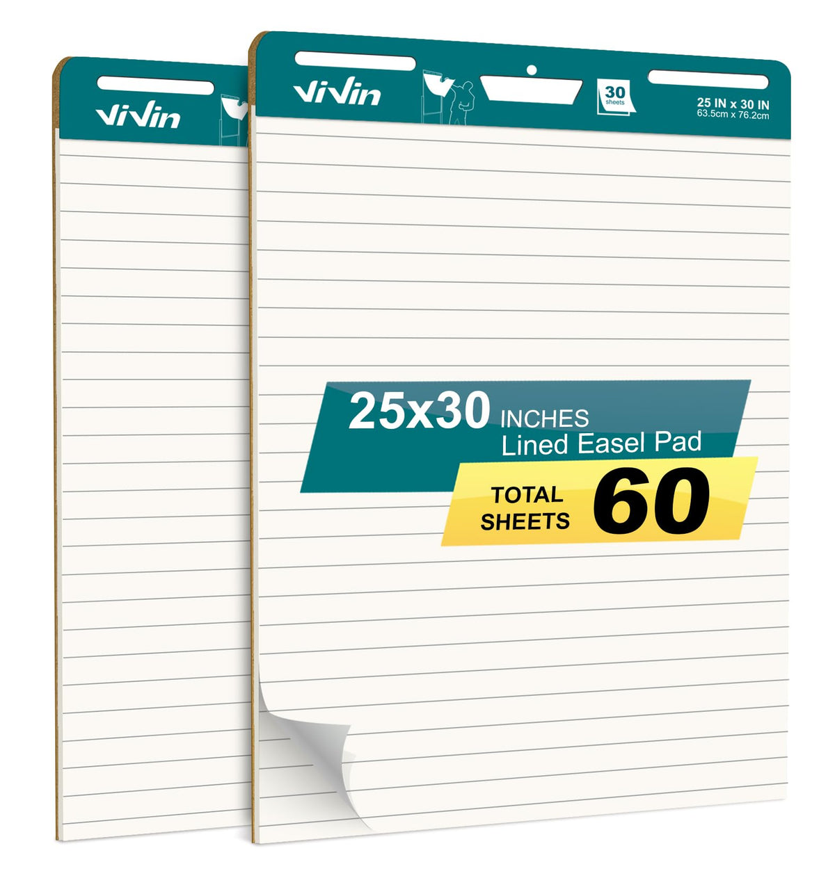 ViVin Lined Sticky Easel Pad, 30 Sheets, 2 Pads Flip Chart Paper