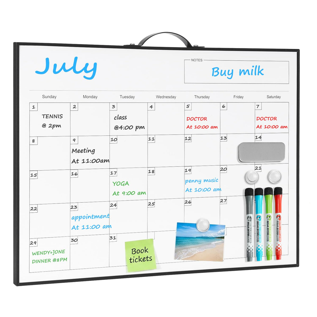 TSJ OFFICE Small White Board - 16" X 12" Portable Black Aluminum Framed Whiteboard, Magnetic Dry Erase Board with a Handle, to Do List Notepad for Office, Home, School
