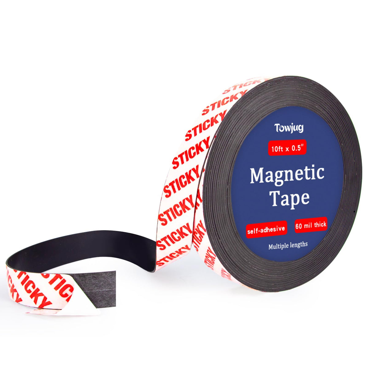 Towjug Magnetic Tape 10ft x 1/2in Fridge Magnets with Adhesive Backing Roll