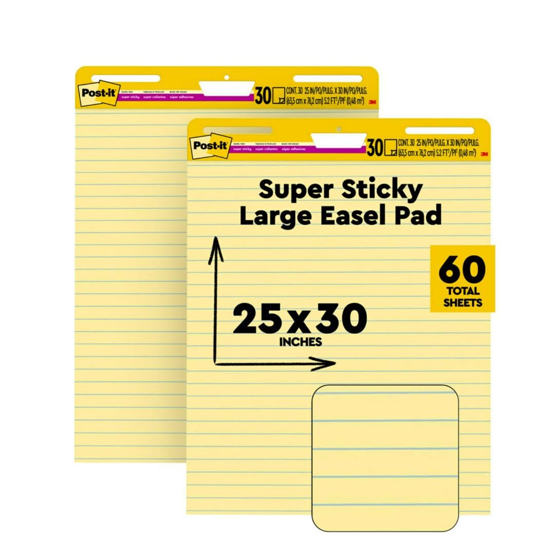 Post-it Super Sticky Easel Pad, 25 x 30 in, Yellow Lined, 2 Pads