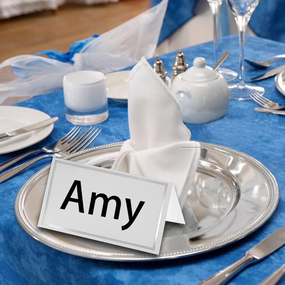 50‑Pack Tent Place Cards, Silver Edge 3.3×2.01in Table Name Cards