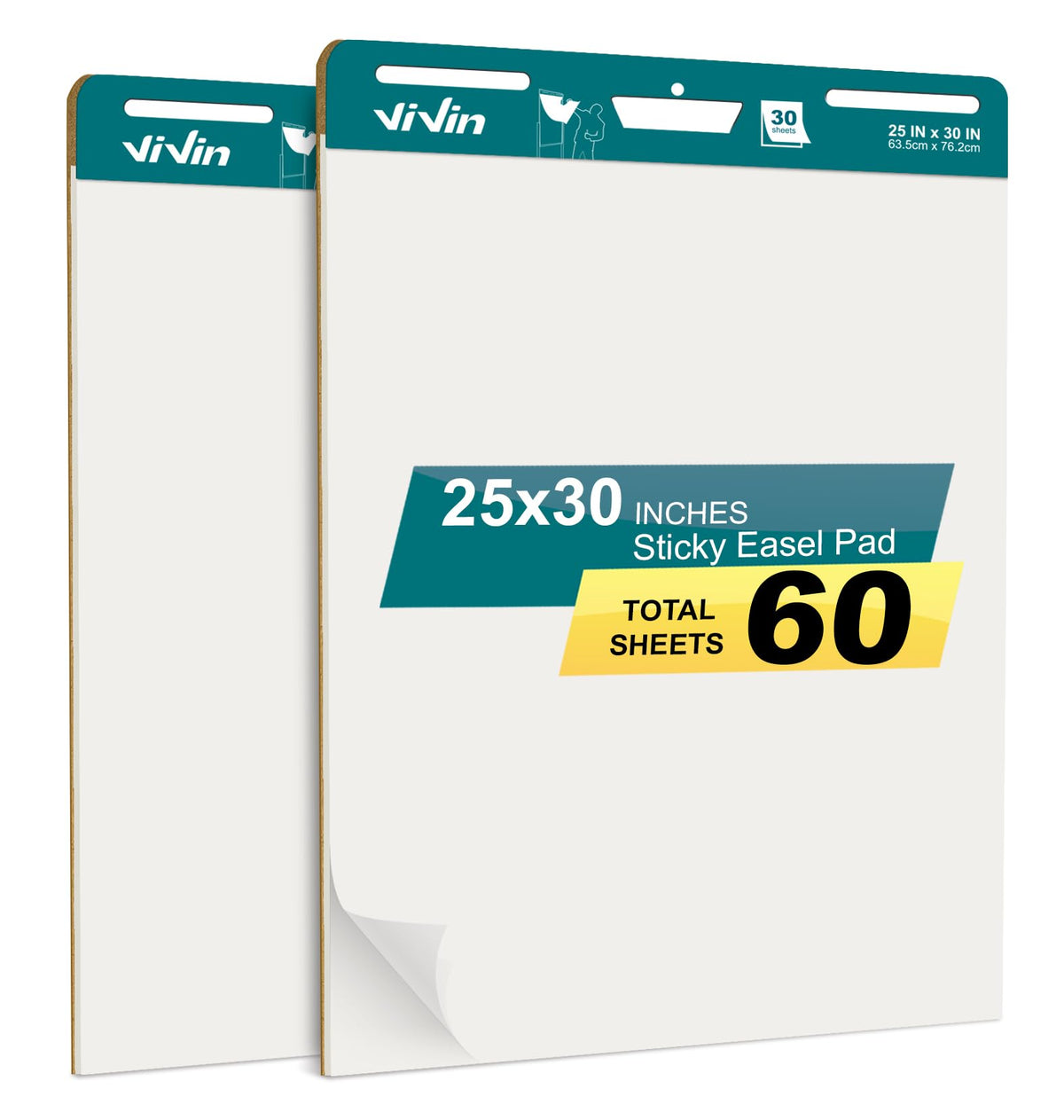 ViVin Lined Sticky Easel Pad, 30 Sheets, 2 Pads Flip Chart Paper