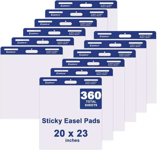 Comix Sticky Easel Pad, 20 x 23 Inches Flip Chart, 30 Sheets/Pad, 12 Pads