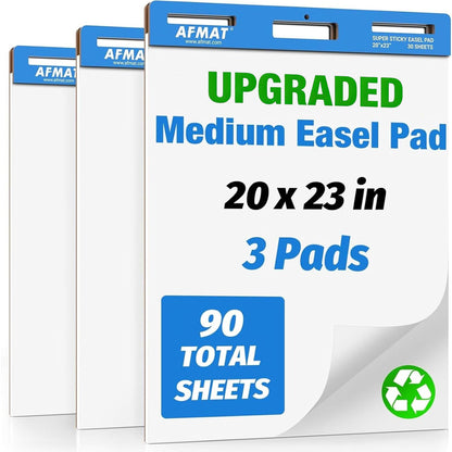 AFMAT Upgraded Anchor Chart Paper, 20 in x 23 in Chart Paper for Teachers, Super Sticky Easel Pads for Office/Classroom/Whiteboard/Wall, Ink Bleed-Through Resistant Easel Paper, 30 Sheets/Pad, 3 Pads
