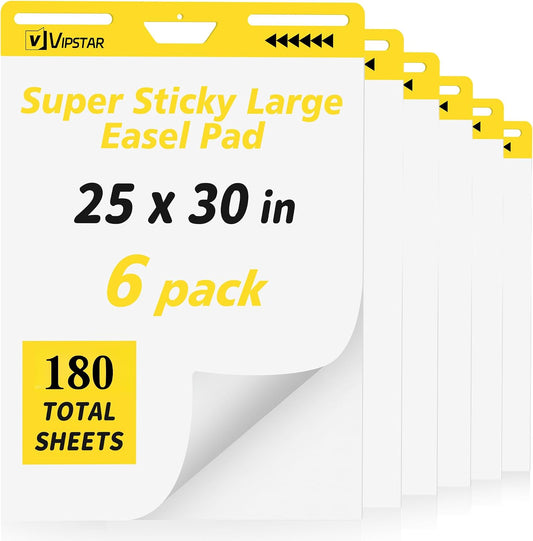 VIPSTAR Sticky Easel Pad, 25 x 30 in, Flip Chart Paper for Teachers, 6 Pads