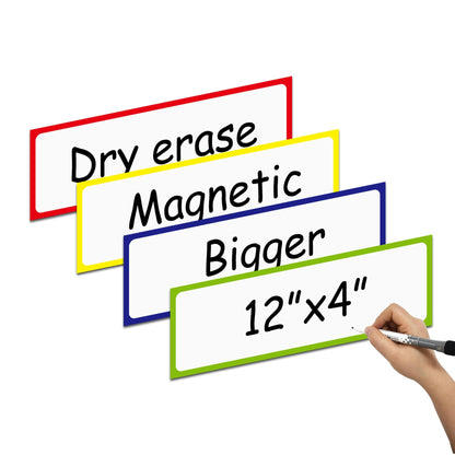 Dry Erase Magnetic Labels 4x2 Inch White, Reusable Magnetic Dry Erase Labels for Classroom Office Whiteboards，Pack of 40
