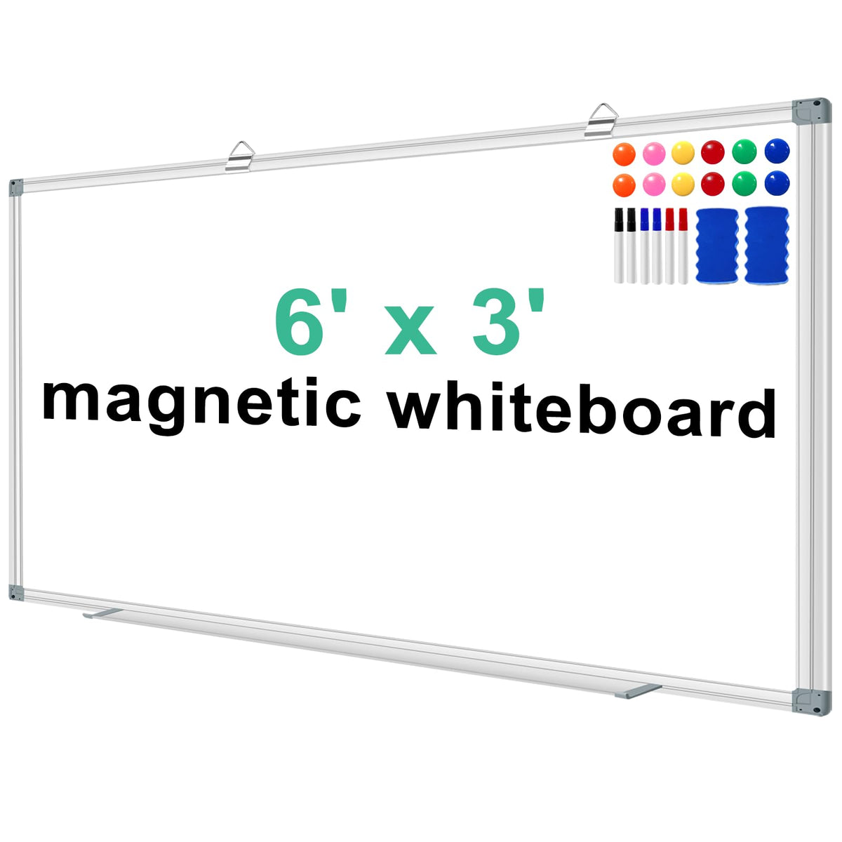 H-Qprobd 3' x 2' Magnetic Whiteboard Large Dry Erase White Board 36"x24" Aluminum Presentation Whiteboard with Long Pen Tray, 6 Markers, 2 Erasers &12 Magnets