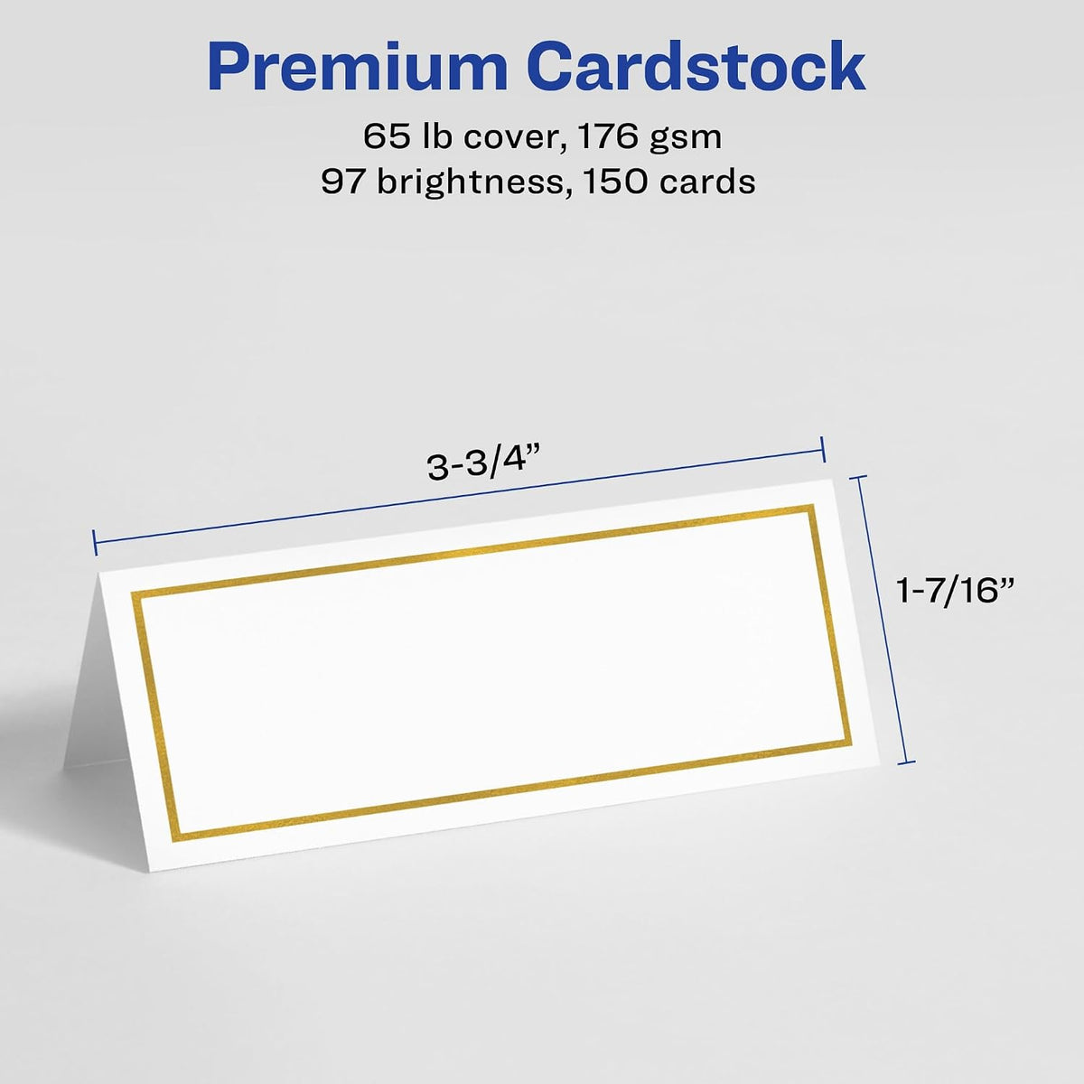Avery® Printable Place Cards with Sure Feed Technology, 1-7/16" x 3-3/4", White with Gold Border, Pack of 150 Cards