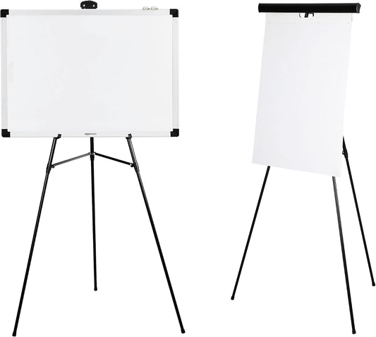 Amazon Basics High Boardroom Aluminum Flipchart Whiteboard and Display Easel Stand with Adjustable Height Telescope Tripod, 35 x 2 x 28 Inches, Black