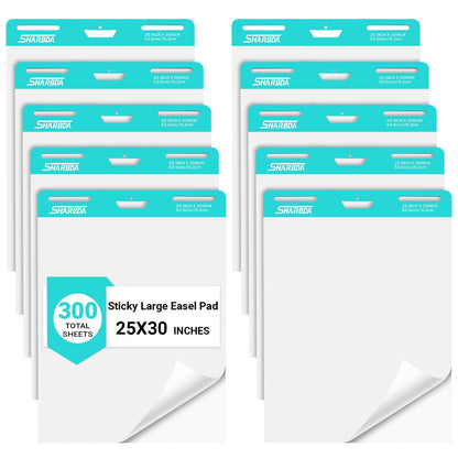 Sticky Easel Pad, 25 in x 30 in,Flip Chart, Chart Paper for Teachers, Large Self-Stick Easel Paper,Super Sticky & Bleed-Resistant,30 Sheets/Pad,10 Pads