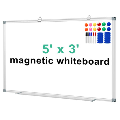H-Qprobd 3' x 2' Magnetic Whiteboard Large Dry Erase White Board 36"x24" Aluminum Presentation Whiteboard with Long Pen Tray, 6 Markers, 2 Erasers &12 Magnets