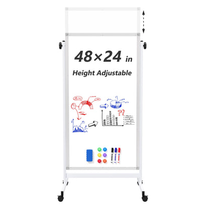 Large Rolling Whiteboard on Wheels, 48" x 36" Double-Sided Mobile White Board with Stand, 4' x 3' Portable Standing Magnetic Dry Erase Board Easel for Home Office Classroom School, Silver