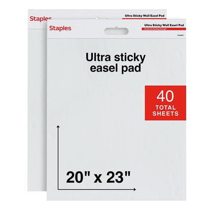 Staples Ultra Sticky Tabletop Easel Pad, 20x23 Inch, 20 Sheets/Pad
