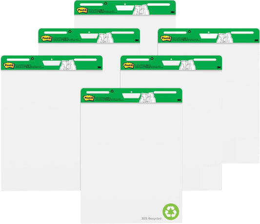 Post-it Easel Pad made with Recycled Paper, 25 in x 30 in, White, 30 Sheets/Pad, 6 Pads/Pack, Great for Virtual Teachers and Students (559RP-VAD6)