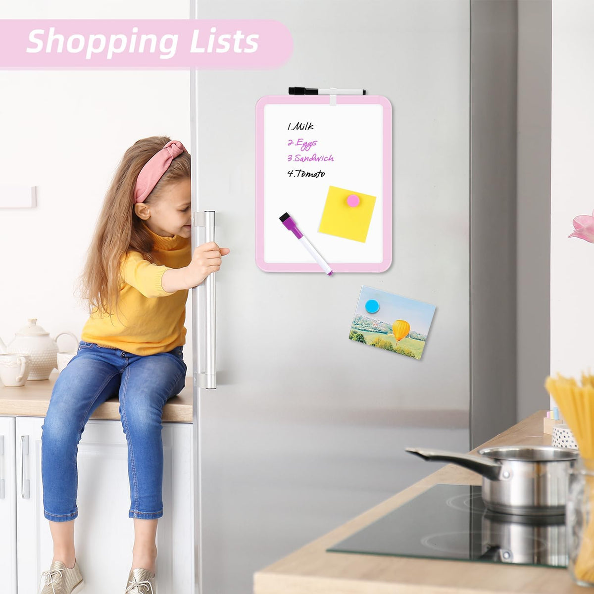 VUSIGN Magnetic Dry Erase Board, 8.5 x 11 Inches White Board, Pink