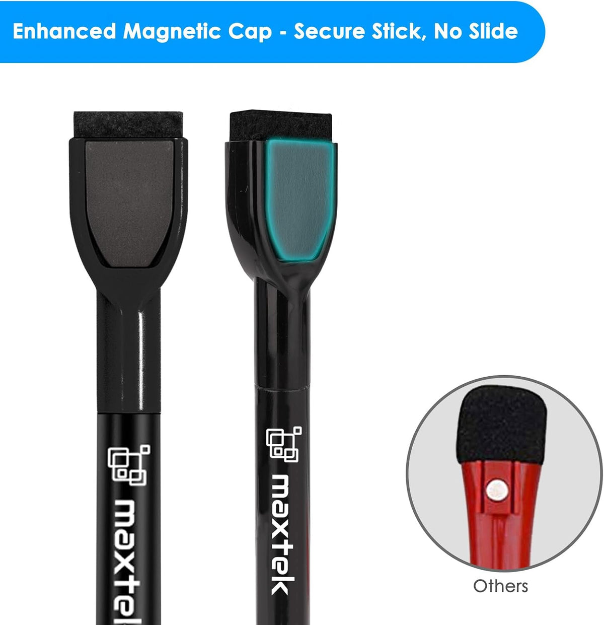 maxtek Magnetic Black Dry Erase Markers with Eraser, Fine Tip, 6 Count