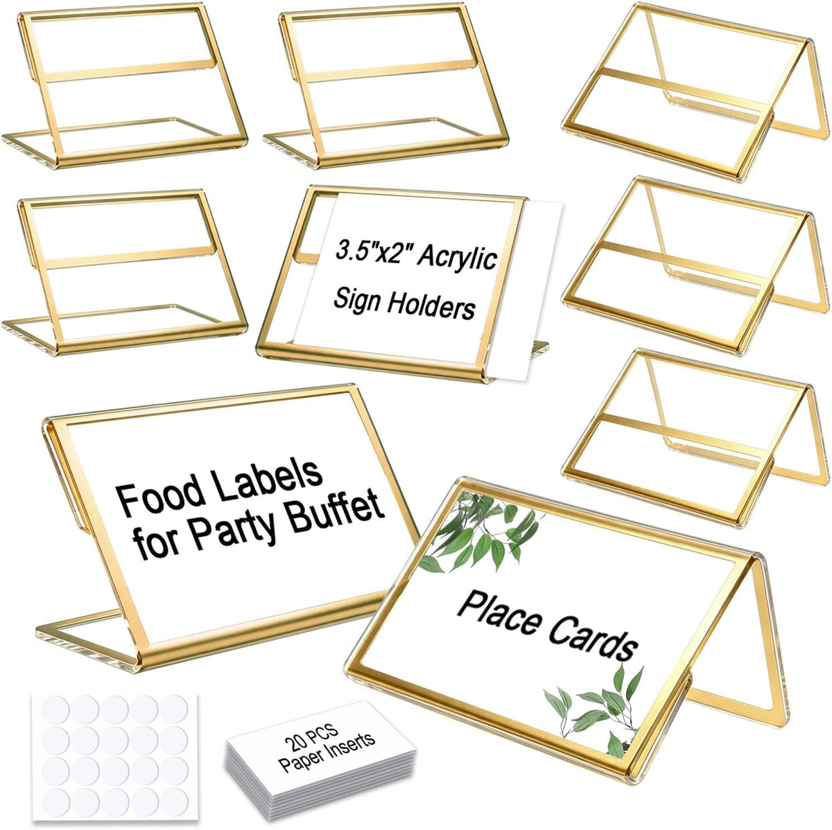 20pcs Food Labels for Party Buffet, 3.5"x2"Acrylic Sign Holder,Place Cards