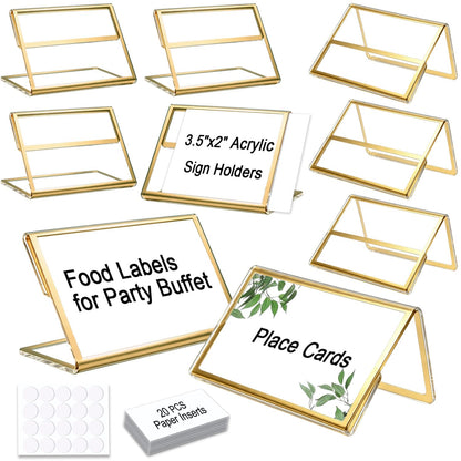 20pcs Food Labels for Party Buffet, 3.5"x2"Acrylic Sign Holder,Place Cards