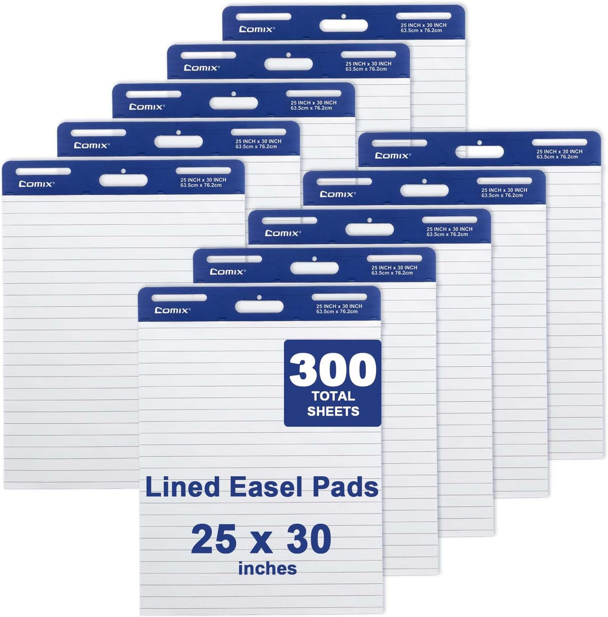Comix Lined Sticky Easel Pad, 25 x 30 In Flip Chart, 30 Sheets/Pad, 10 Pads