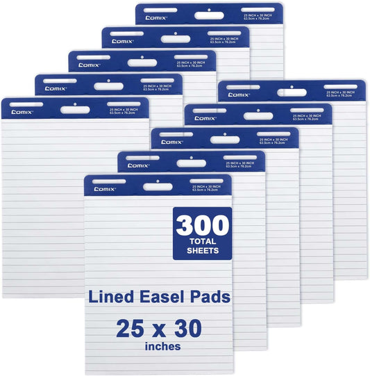 Comix Lined Sticky Easel Pad, 25 x 30 In Flip Chart, 30 Sheets/Pad, 10 Pads