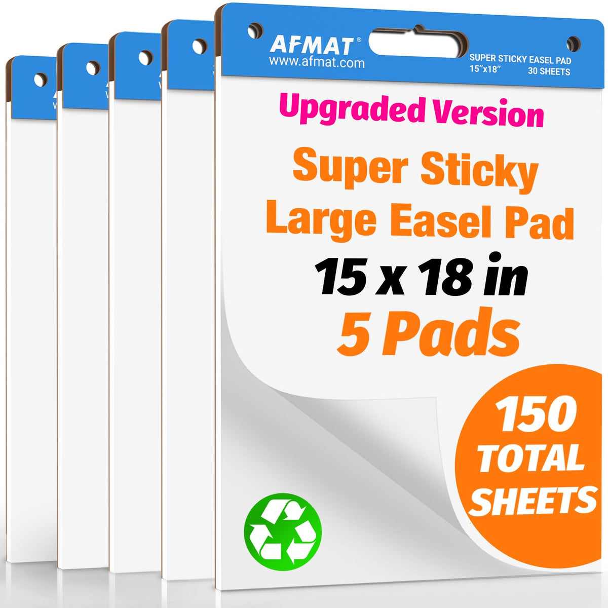 AFMAT Sticky Easel Pads, 25 in x 30 in Flip Chart Paper for Teachers, Super Sticky & Bleed-Resistant, Self-Stick Anchor Chart Paper for Office/Classroom/Whiteboard/Wall/Windows, 30 Sheets/Pad, 5 Pads EP35
