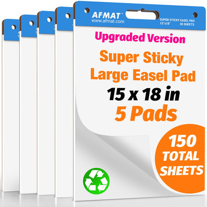 AFMAT Sticky Easel Pads, 25 in x 30 in Flip Chart Paper for Teachers, Super Sticky & Bleed-Resistant, Self-Stick Anchor Chart Paper for Office/Classroom/Whiteboard/Wall/Windows, 30 Sheets/Pad, 5 Pads EP35