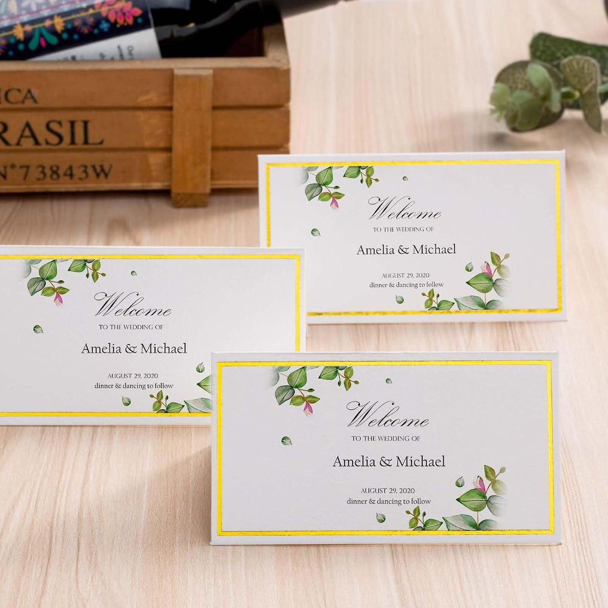 120Pcs Premium Place Cards, Small Table Cards with Gold Foil Border, 2" x 3.5" Tent Card, Escort Cards, Name Card, Wedding Place Cards for Wedding, Table, Dinner Parties, Seating Card
