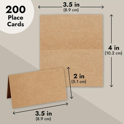 Juvale 200 Pack Kraft Paper Place Cards for Table Setting - Blank Name Cards for Wedding Reception, Baby Shower, Table Numbers (3.5 x 2 In, Brown) - Placecards