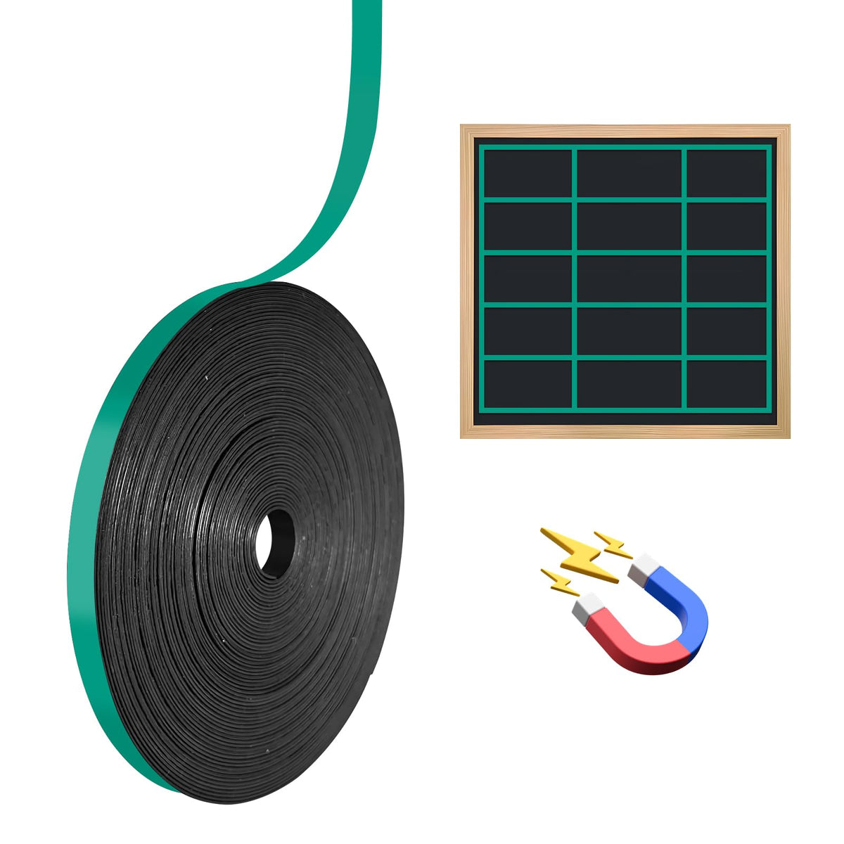 Magnetic Whiteboard Tape for Office,Fine Line Gridding Tape - 1/5 in x 40 yd x 24 mil,High Energy Thin Strip Magnets,Black 120 Feet