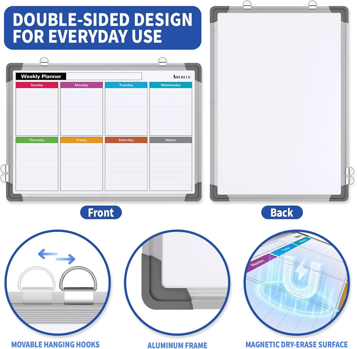 Weekly Calendar Whiteboard for Wall, Dry Erase Board, Magnetic White Board