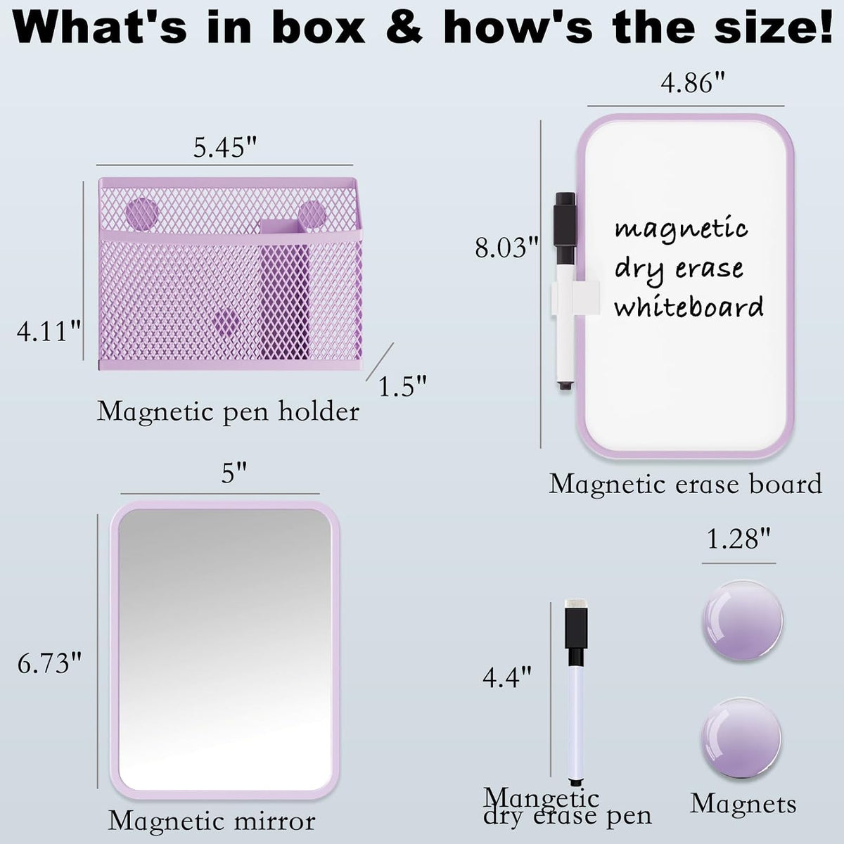 Svartur Locker Accessories for Girls with Magnetic whiteboard, Locker Mirror and Pen Holder, Pink Locker Decoration for School Locker, Back to School Essentials, Purple