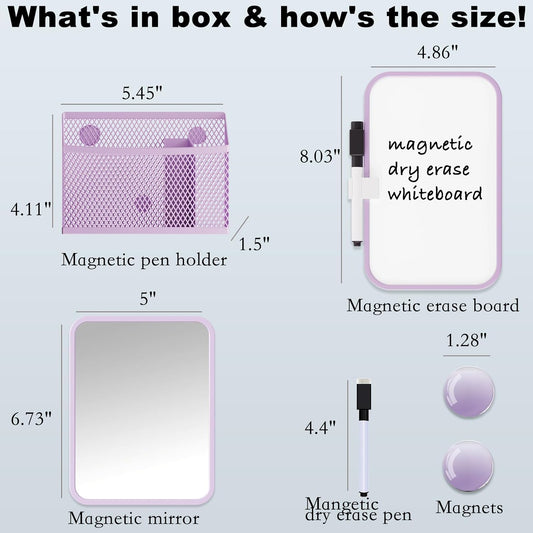 Svartur Locker Accessories for Girls with Magnetic whiteboard, Locker Mirror and Pen Holder, Pink Locker Decoration for School Locker, Back to School Essentials, Purple