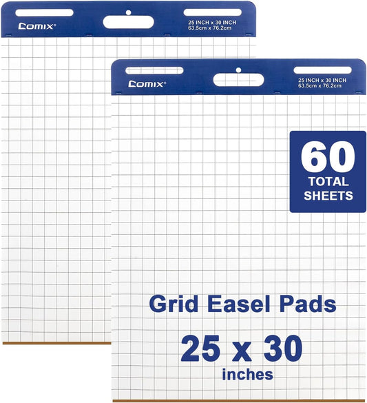 Comix Grid Sticky Easel Pad, 25 x 30 In Flip Chart, 30 Sheets/Pad, 2 Pads
