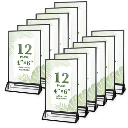 12 Pack Gold Acrylic Sign Holders 4x6 Menu Flyer Holder